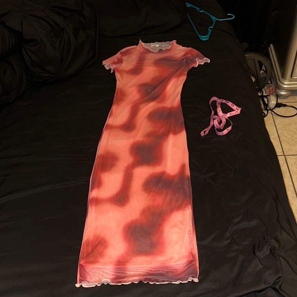 Elegant Pink and Red Tie-Dye Dress